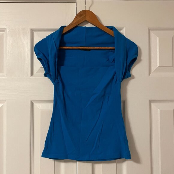 XS-S Bright Blue Long Vintage Y2K Shirt - Picture 5 of 6